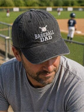 Baseball Dad Hat Distressed Charcoal Black Embroidered Adjustable Baseball Cap